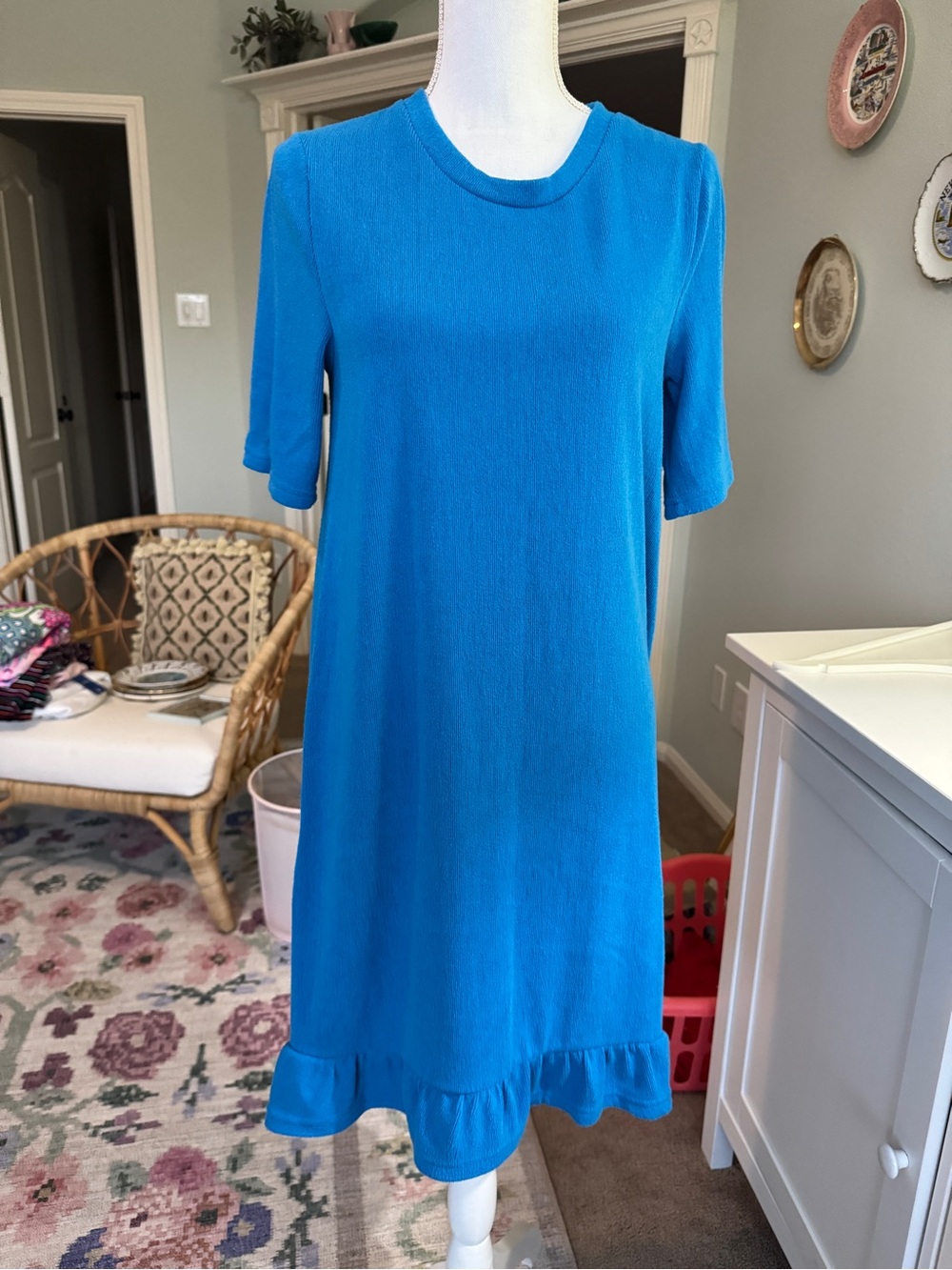 ASOS Mamalicious Stretch Knit Blue Ruffle-Hem Women’s Dress Size L